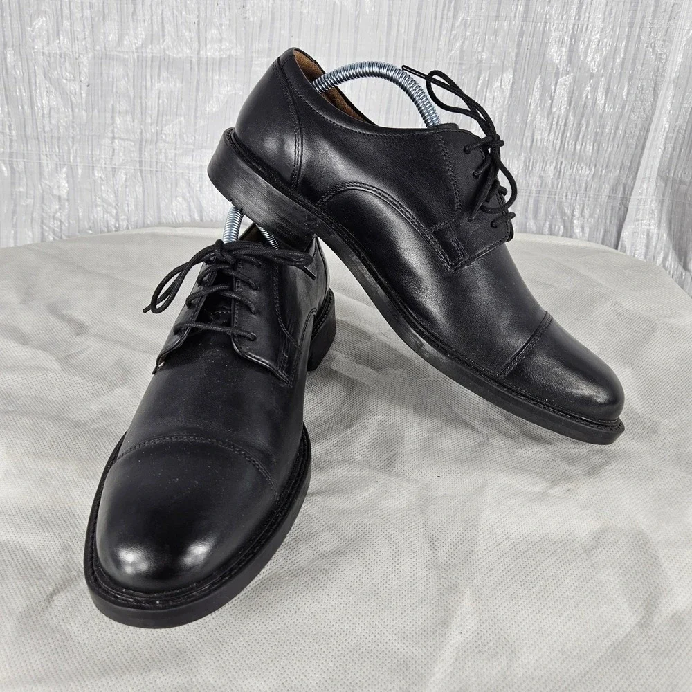 Johnston & Murphy Tabor Men's 9.5 Black Calfskin Leather Cap Toe Dress Shoes